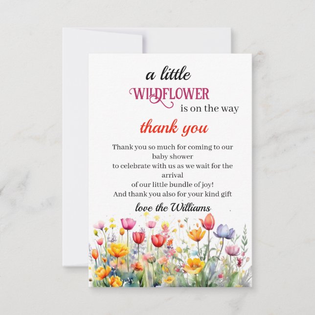 a little wildflower baby girl shower thank you card (Front)