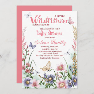 A Little Wildflower Baby Girl Shower Watercolor Invitation