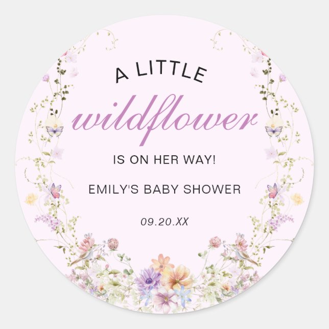 A Little Wildflower Baby Shower  Classic Round Sticker (Front)