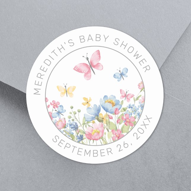 A Little Wildflower Baby Shower Classic Round Sticker (A Little Wildflower Baby Shower Classic Round Sticker)