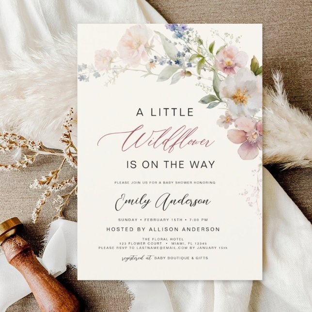 A Little Wildflower Baby Shower Elegant Floral Invitation (Creator Uploaded)