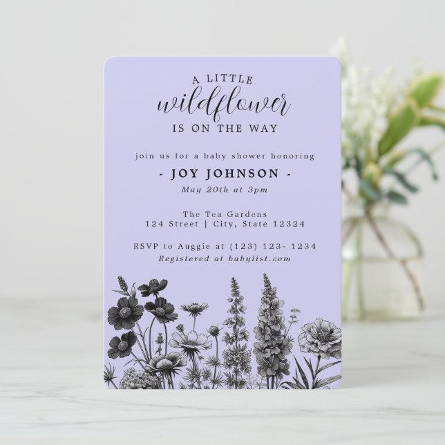 A Little Wildflower Baby Shower Invitation (Standing Front)