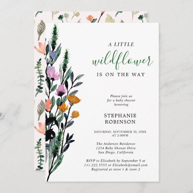 A Little Wildflower Baby Shower  Invitation (Front/Back)