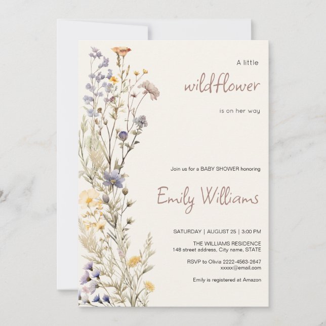 A Little Wildflower Baby Shower Invitation for Gir (Front)