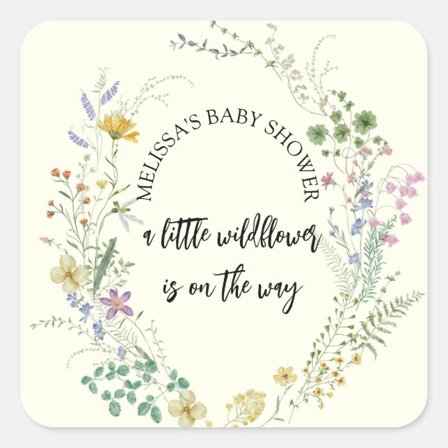 A little wildflower baby shower square sticker (Front)