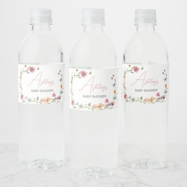 A Little Wildflower Baby Shower Water Bottle Label (Bottles)