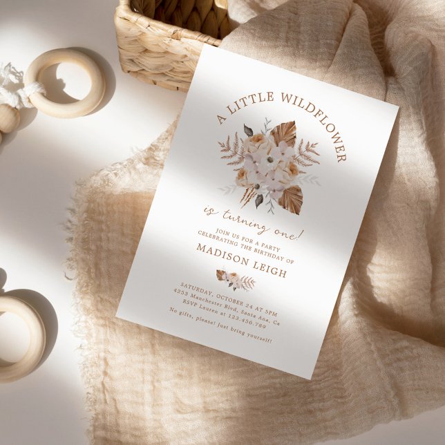 A Little Wildflower Birthday Dark Terracotta Boho Invitation (Creator Uploaded)