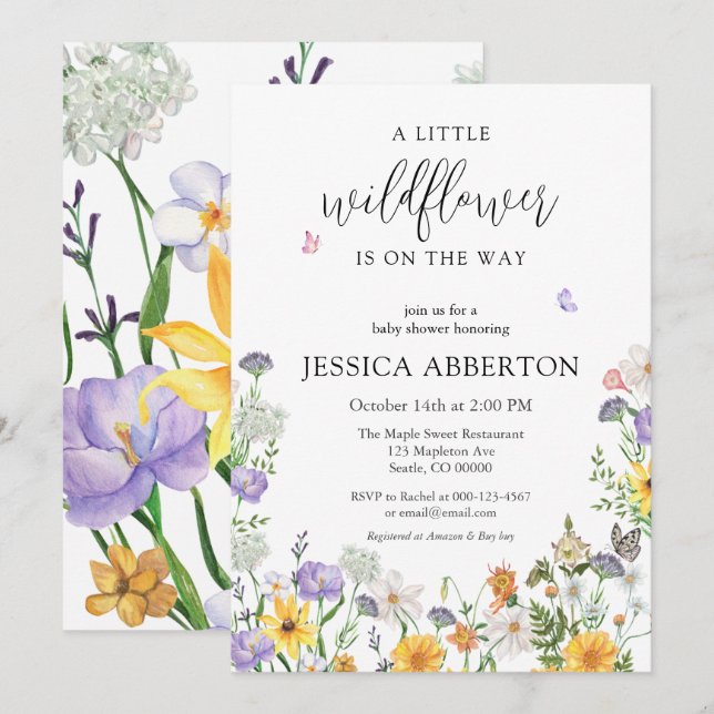 A Little Wildflower Blue Pink Neutral Baby Shower Invitation (Front/Back)