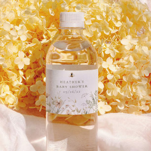 A Little Wildflower Boho Bee Girl Baby Shower Water Bottle Label