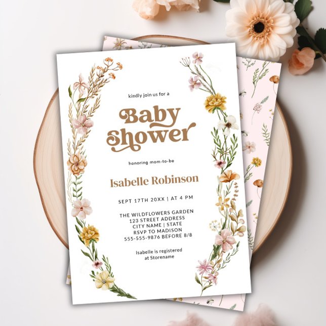 A Little Wildflower Boho Chic Girl Baby Shower Invitation (A Little Wildflower Boho Chic Girl Baby Shower Invitation)