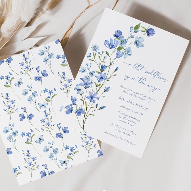 A Little Wildflower Boho Dusty Blue Baby Shower Invitation (Creator Uploaded)