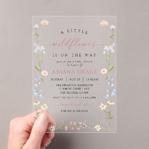 A Little Wildflower Boho Girl Baby Shower Acrylic Invitations