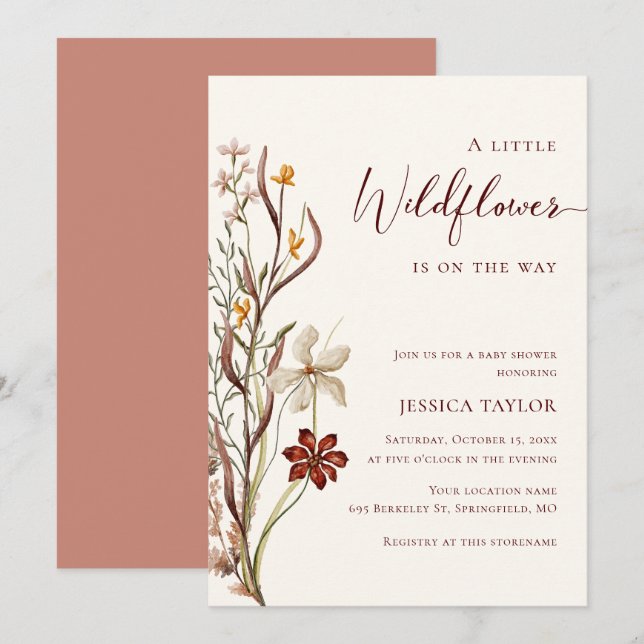 A Little Wildflower Boho Girl Baby Shower Invitation (Front/Back)