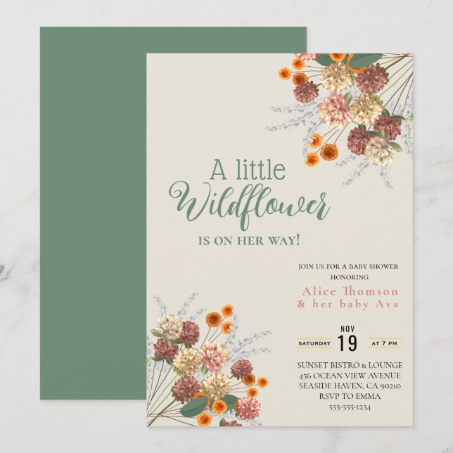 a little wildflower boho  invitations (Front/Back)