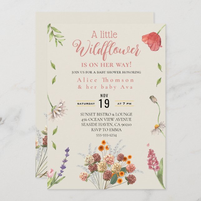 a little wildflower boho  invitations (Front/Back)