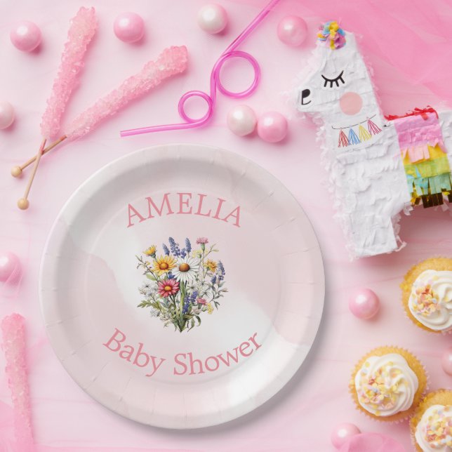 A Little Wildflower Boho Nature Girl Baby Shower Paper Plate (Party)