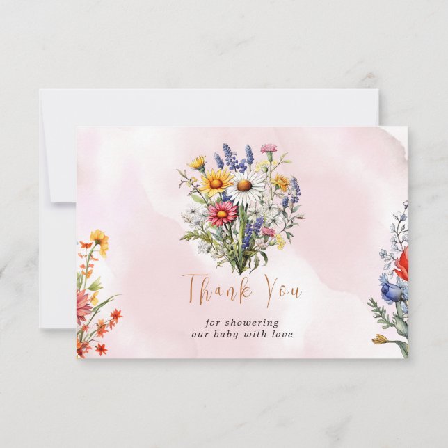 A Little Wildflower Boho Nature Girl Baby Shower Thank You Card (Front)