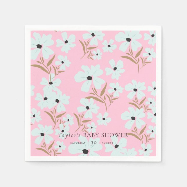 A Little Wildflower Boho Pink Girl Baby Shower Napkin (Front)