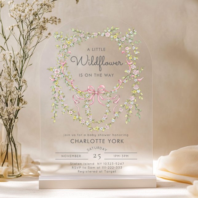 A Little Wildflower Bow garden baby shower Arch Acrylic Invitations (Creator Uploaded)