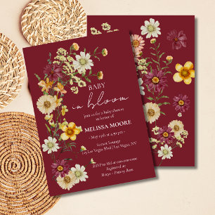 A Little Wildflower Burgundy Baby Shower Invitation