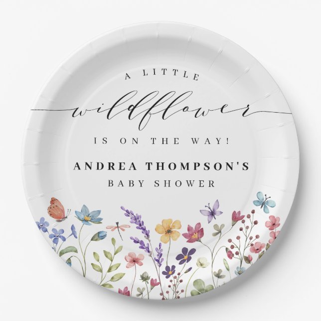 A little Wildflower Floral Garden Girl Baby Shower Paper Plate (Front)