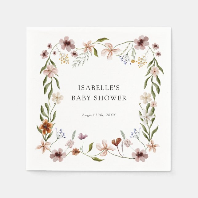 A Little Wildflower Floral Girl Baby Shower Napkin (Front)