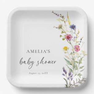 A Little Wildflower Floral Girl Baby Shower Paper Plate