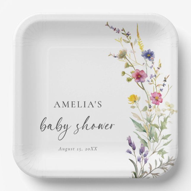 A Little Wildflower Floral Girl Baby Shower Paper Plate (Front)