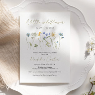 A Little Wildflower Floral Neutral Baby Shower Invitation