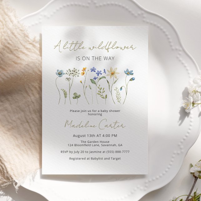 A Little Wildflower Floral Neutral Baby Shower Invitation (Creator Uploaded)