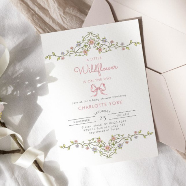 A Little Wildflower garden bow baby shower Invitation (Creator Uploaded)