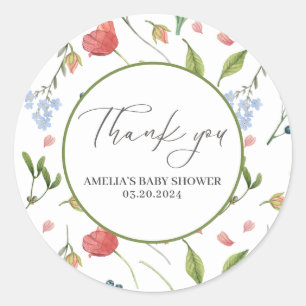 A Little Wildflower Girl Baby Shower Blue Classic Round Sticker