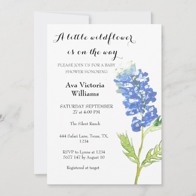 A Little Wildflower Girl Baby Shower Blue Flower Invitation (Front)