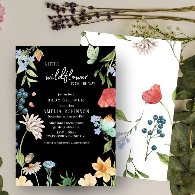 A Little Wildflower Girl Baby Shower Blue Invitation (Creator Uploaded)