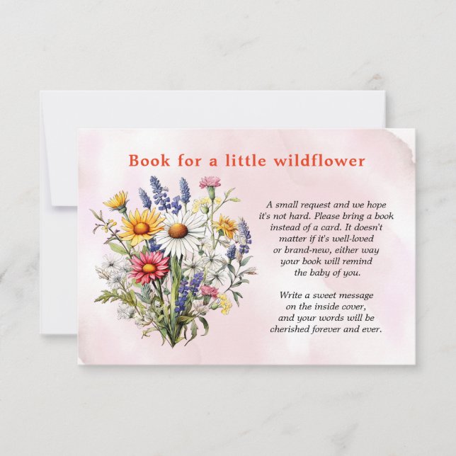 A Little Wildflower Girl Baby Shower Book Request Thank You Card (Front)