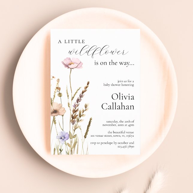A Little Wildflower Girl Baby Shower Elegant Invitation (Creator Uploaded)