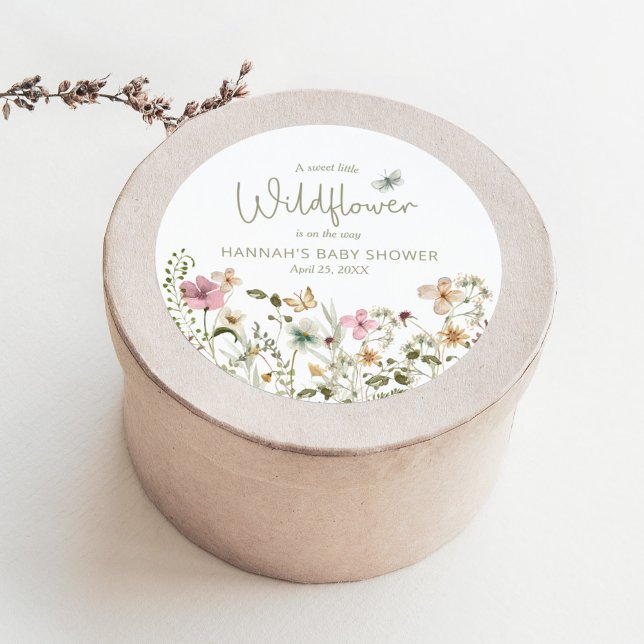 A Little Wildflower Girl Baby Shower Favour  Classic Round Sticker (Creator Uploaded)