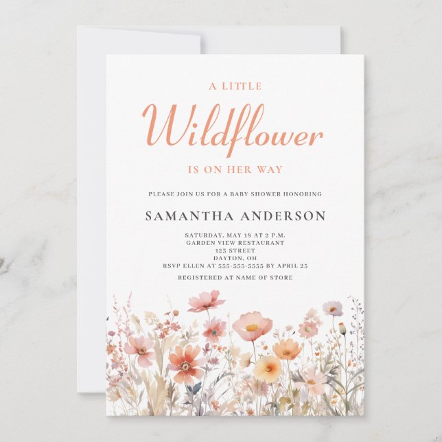 A Little Wildflower Girl Baby Shower Invitation (Front)