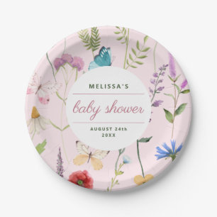 A Little Wildflower Girl Baby Shower Invitation Paper Plate