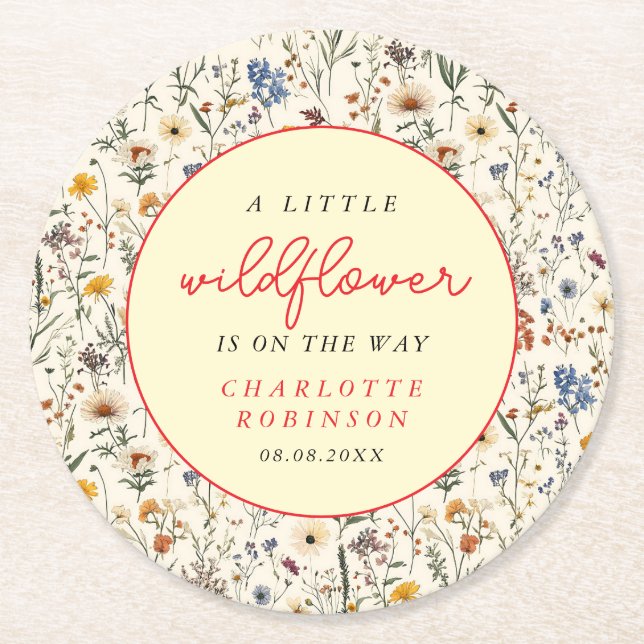 A Little Wildflower Girl Baby Shower Round Paper Coaster (Front)