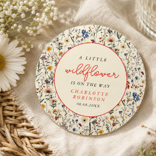 A Little Wildflower Girl Baby Shower Round Paper Coaster