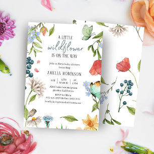 A Little Wildflower Girl Baby Shower White Invitation