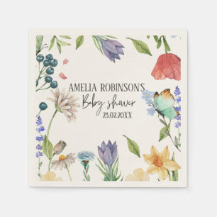 A Little Wildflower Girl Baby Shower White Napkin