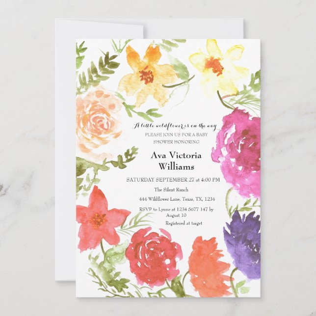 A Little Wildflower Girl Baby Shower Wreath Invitation (Front)