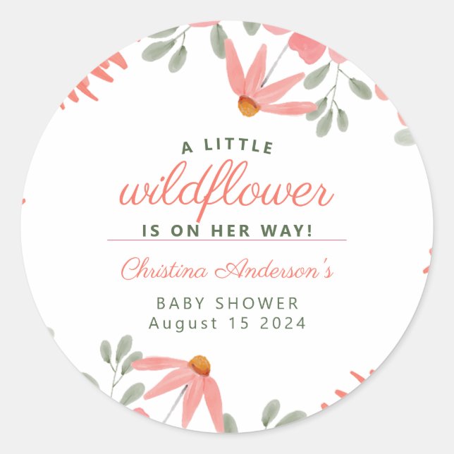 A Little Wildflower Girl Peach Baby Shower Classic Round Sticker (Front)