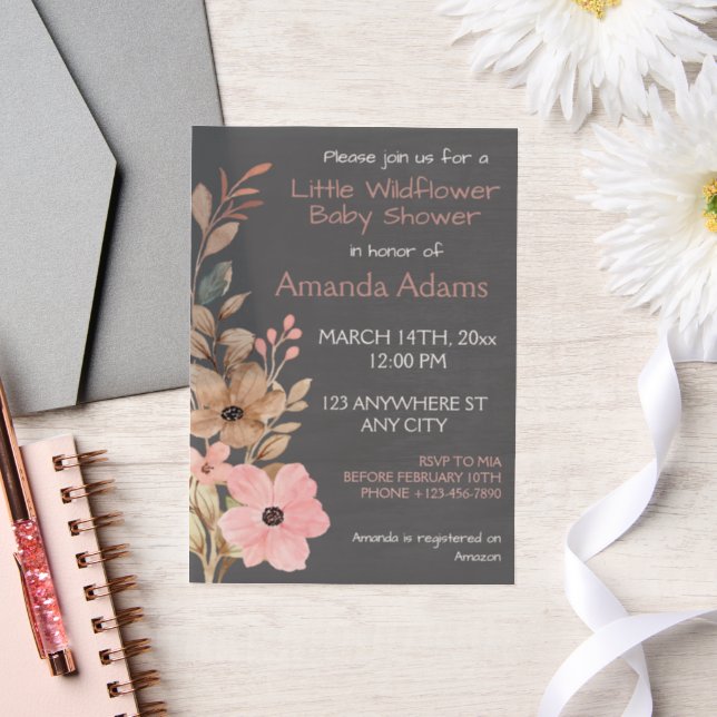 A Little Wildflower Girl Pink Baby Shower Vellum Invitations