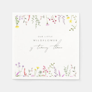 A Little Wildflower Girls Floral Birthday Party  Napkin