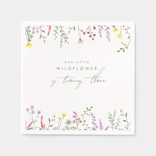 A Little Wildflower Girls Floral Birthday Party  Napkin (Front)