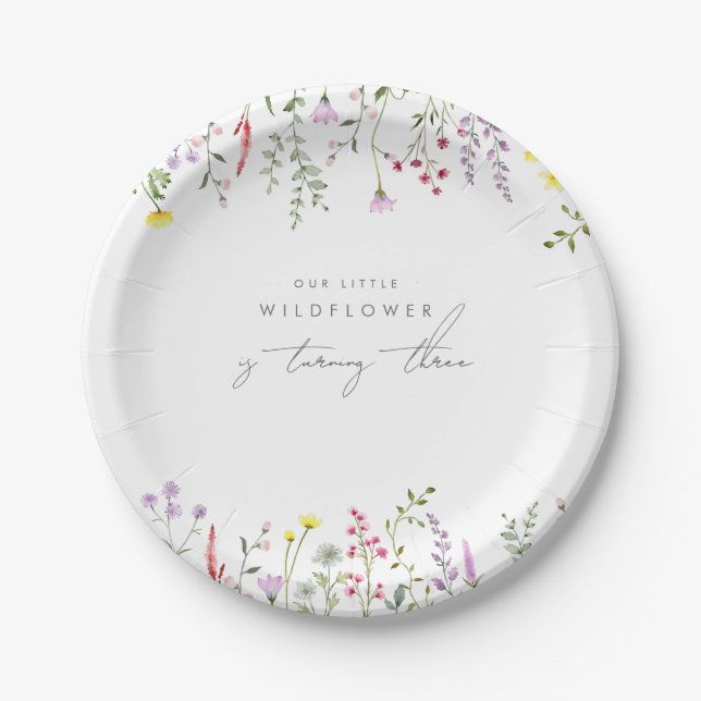 A Little Wildflower Girls Floral Birthday Party  Paper Plate (Front)
