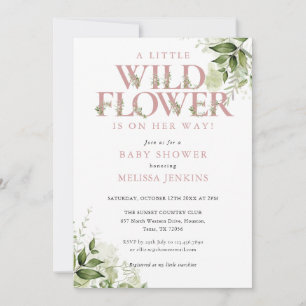 A Little Wildflower Greenery Pink Girl Baby Shower Invitation